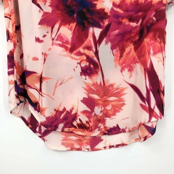 Apt 9 Top Pink Floral Print Women Size M Short Sleeve Chiffon Blouse Scallop Hem - Picture 4 of 11